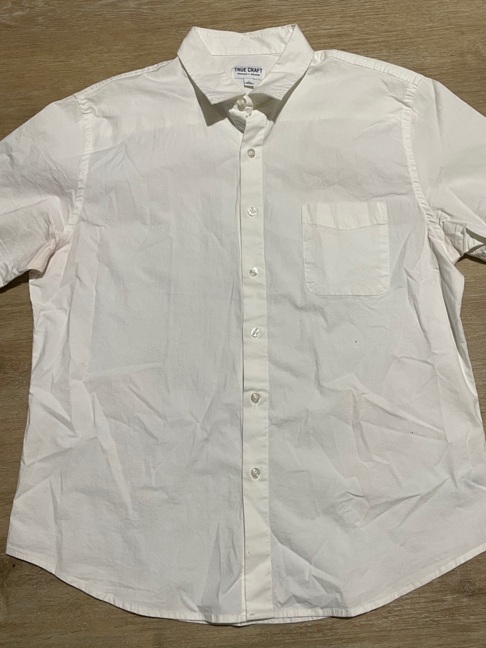 True Craft White Short-Sleeve Button-Down Casual Shirt 98% COTTON